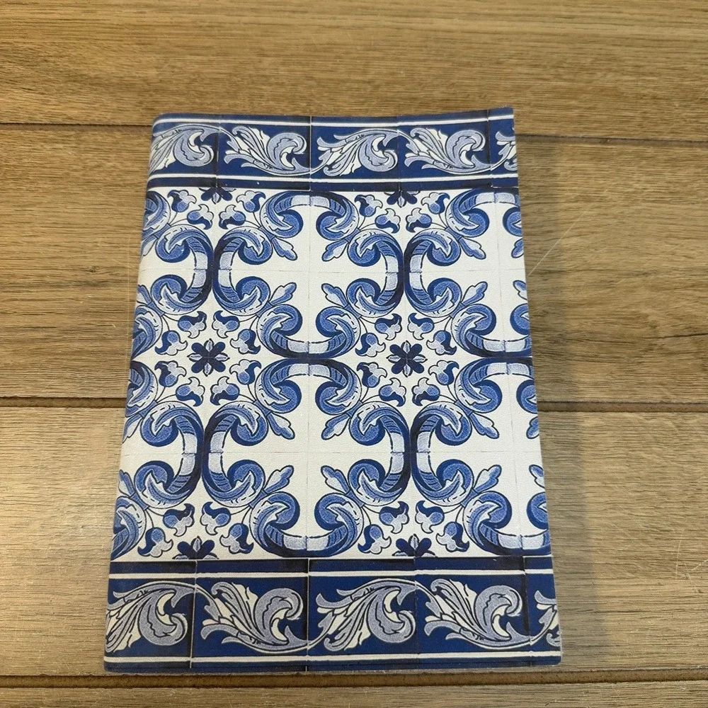 Portuguese Azulejo Tile Notebook Blue White Talavera Ceramic Print Italy Leather